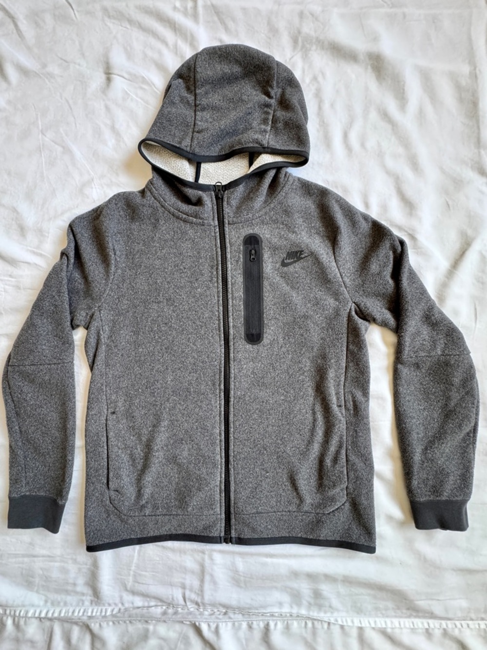 Nike Tech Kids Grey Full-Zip Hooded Fleece Sweatshirt